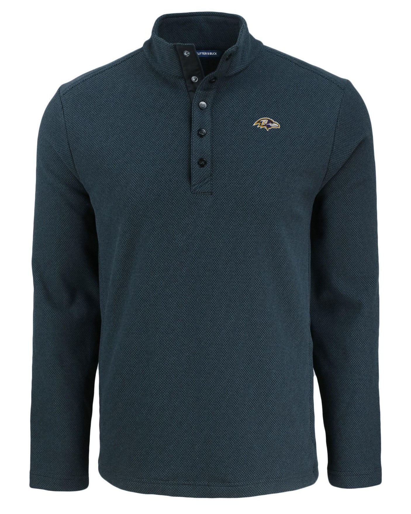 Ravens Cutter and Buck Men's Black Hunts Point Eco Fleece Snap Pullover