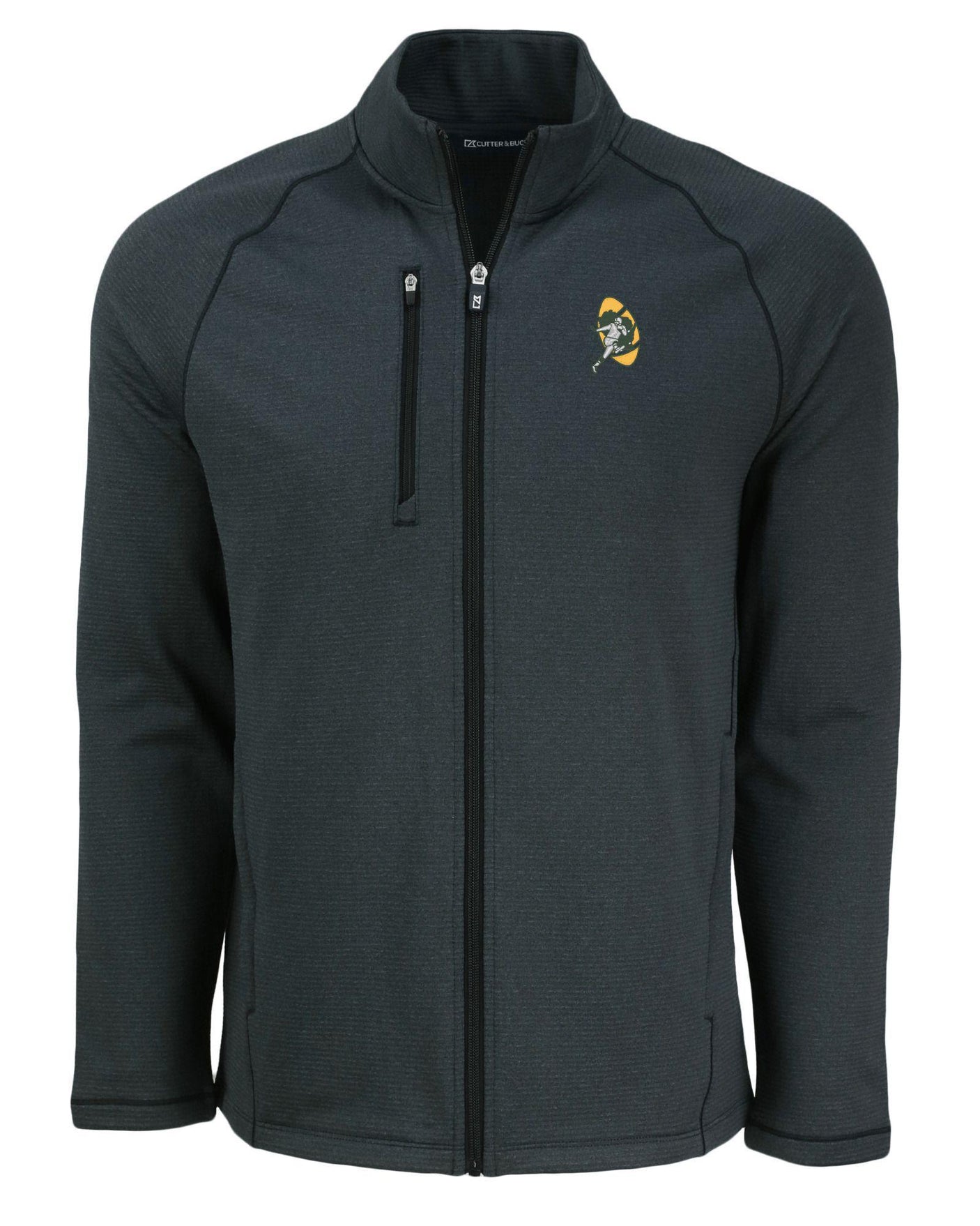 Packers Cutter and Buck Men's Black Peshastin Eco Fleece Full Zip Jacket