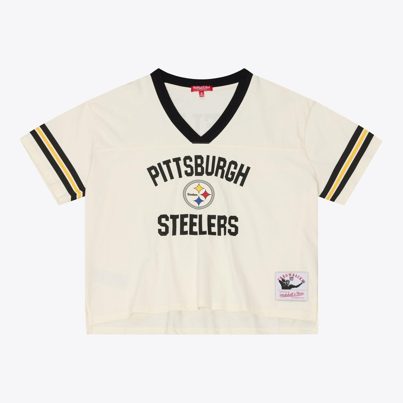 Steelers 2026 Mitchell & Ness Women's Retro Roots Crop Boxy Yoke T-Shirt Pro Football Hall of Fame