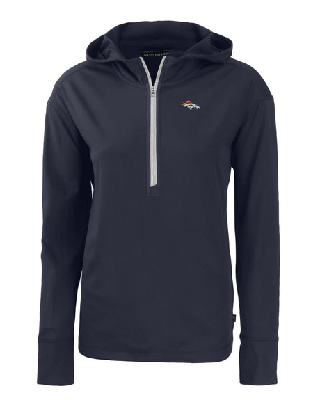 Broncos Cutter and Buck Women's Navy Daybreak Eco Recycled Half Zip Hoodie