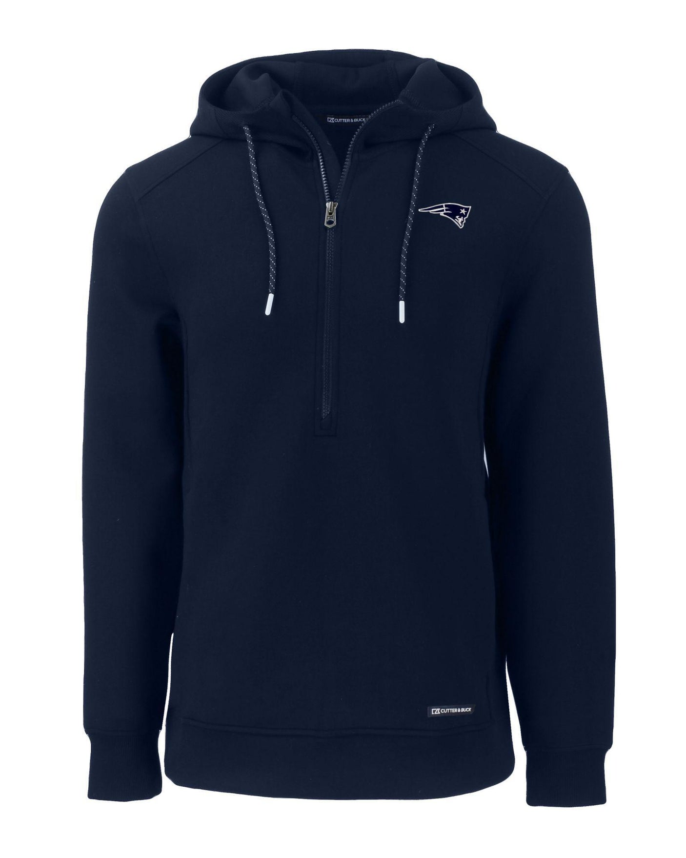 Patriots Cutter and Buck Men's Navy Roam Eco Half Zip Hooded Pullover