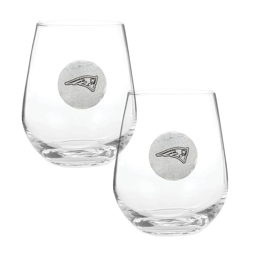 New England Patriots 2-Piece Stemless Wine Glass Set with Collectible Box