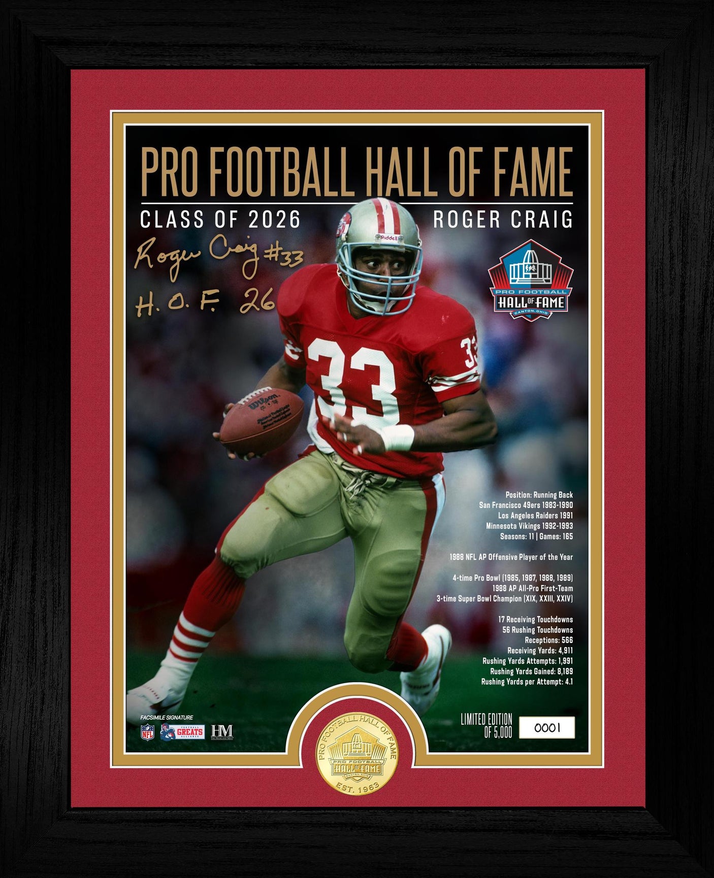 Roger Craig Class of 2026 Hall of Fame Induction Bronze Coin Photo Mint - DS