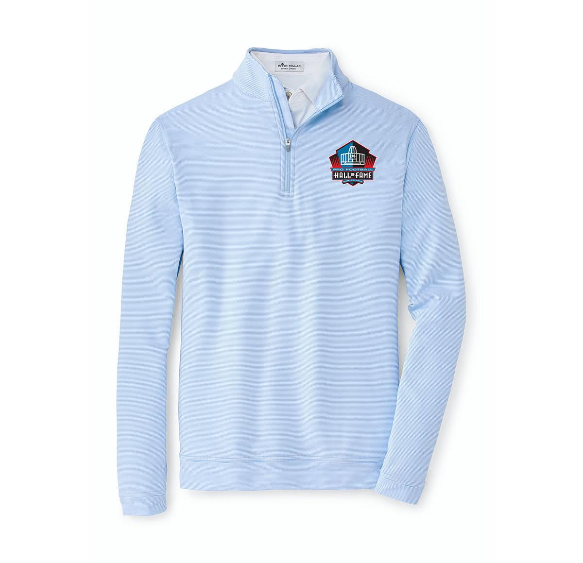Hall of Fame Peter Millar Men's Cottage Blue/White Perth Sugar Stripe Performance 1/4 Zip