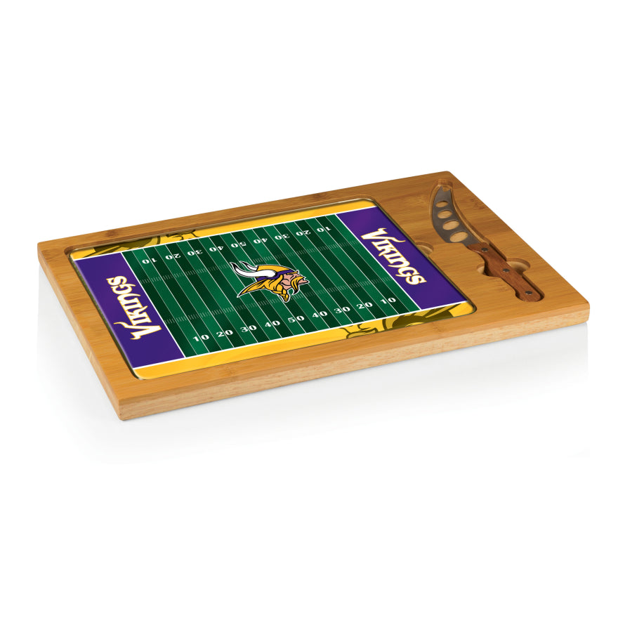 Vikings Icon Glass Top Cutting Board & Knife Set by Picnic Time Pro Football Hall of Fame