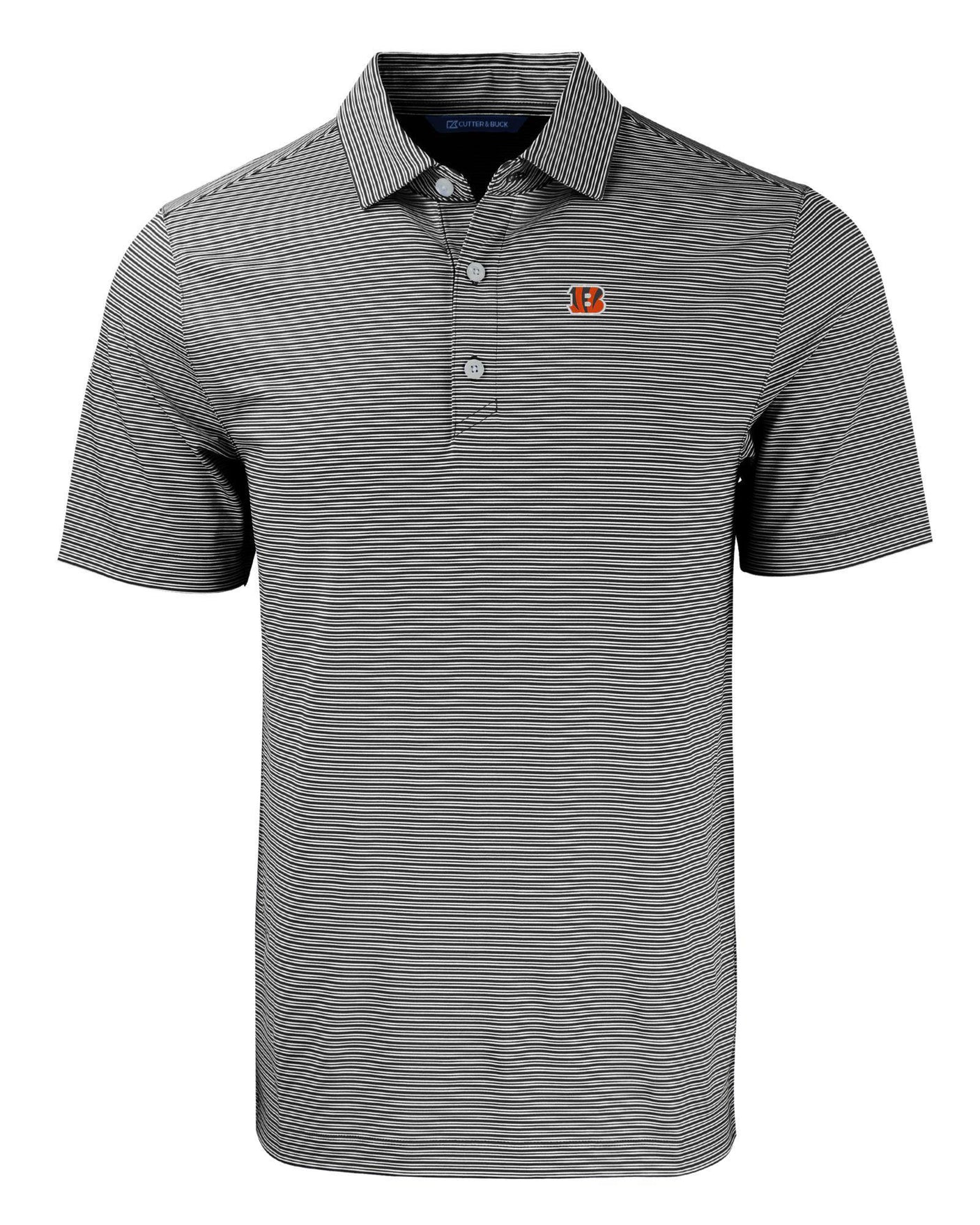 Bengals Cutter and Buck Men's Black Forge Eco Double Stripe Recycled Polo