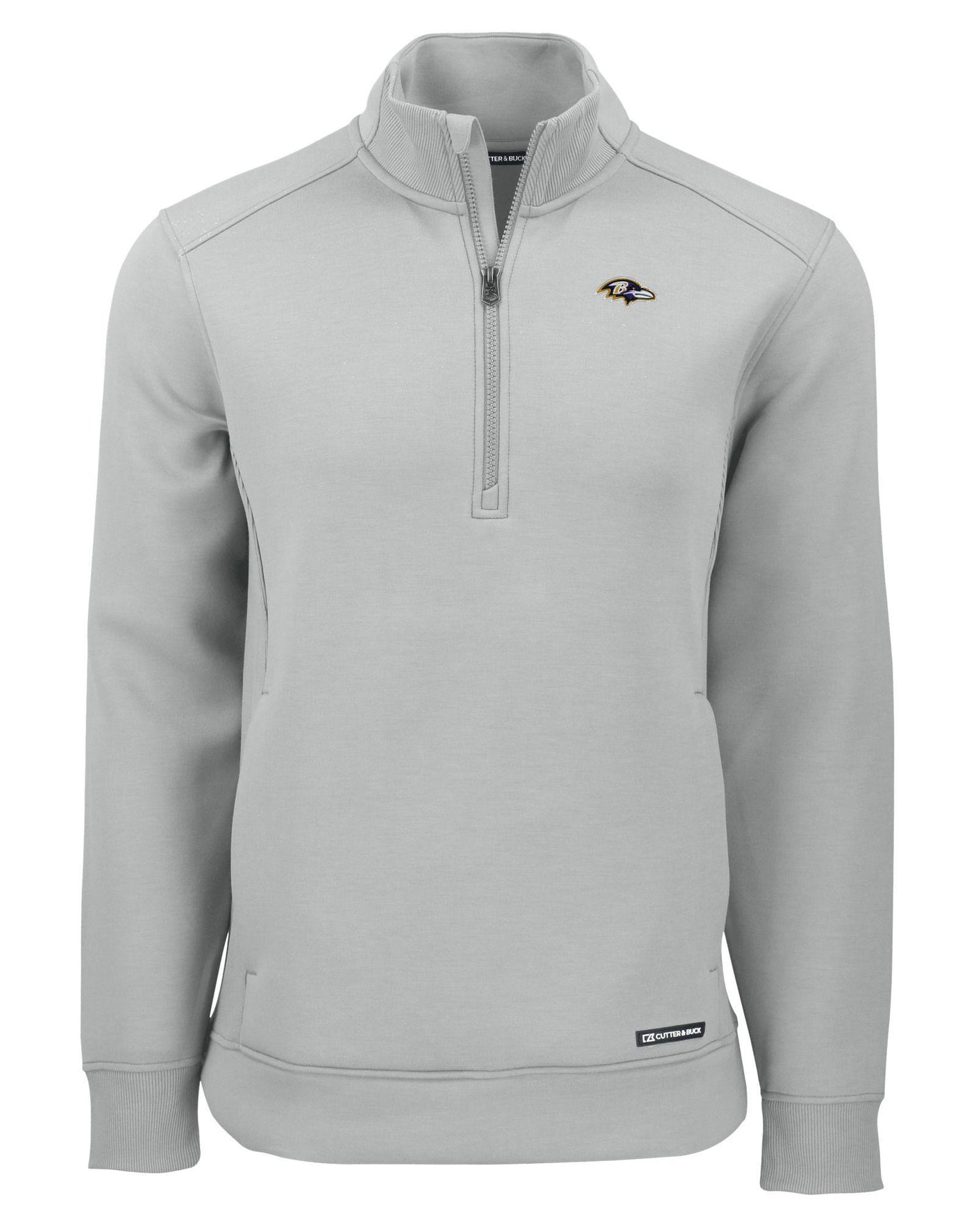 Ravens Cutter and Buck Men's Grey Roam Eco Quarter Zip Pullover