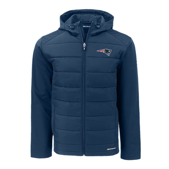 Patriots Cutter and Buck Men's Navy Evoke Eco Hybrid Hooded Jacket