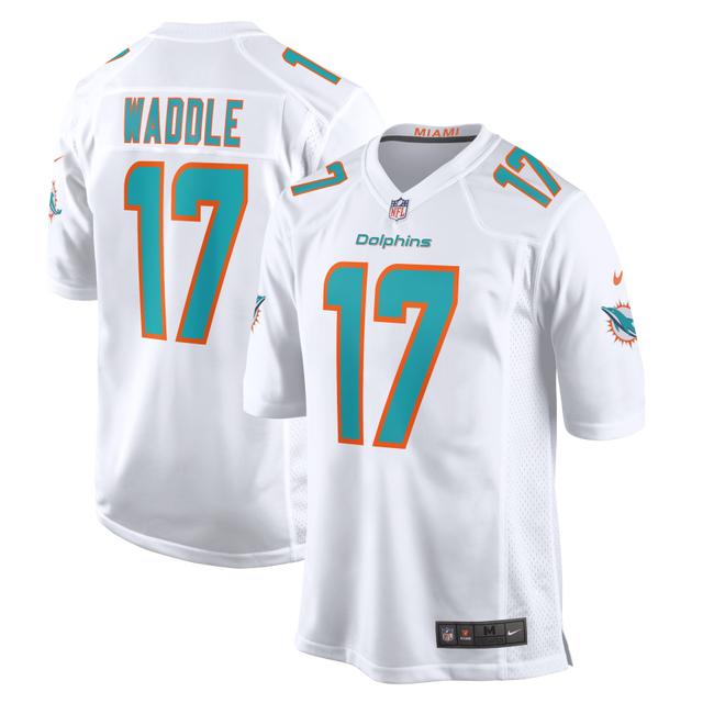Dolphins Jaylen Waddle Men's White Road Nike Game Jersey