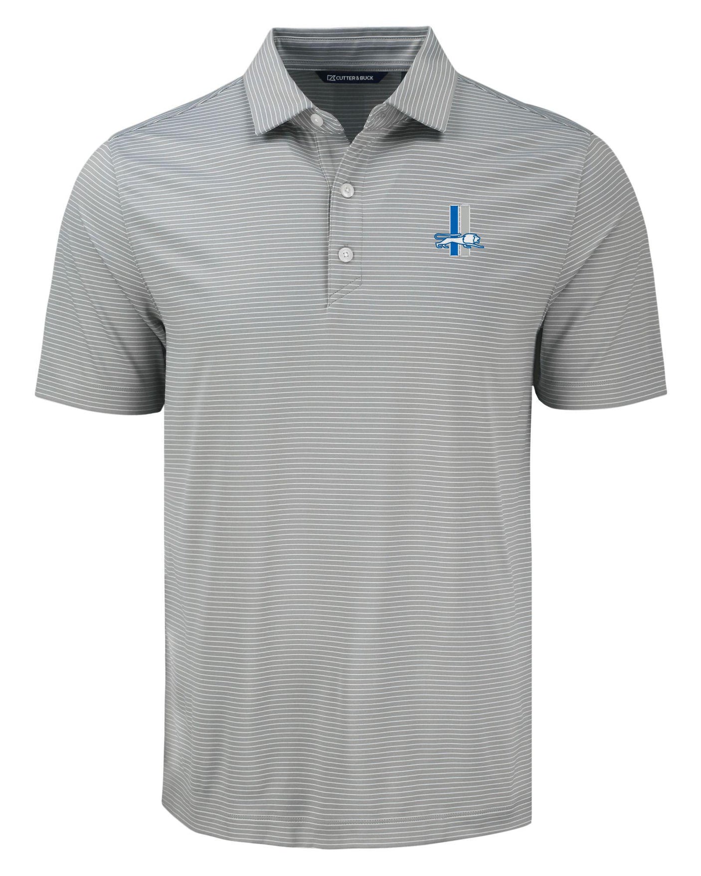 Lions Cutter and Buck Men's Grey Forge Eco Fine Line Stripe Recycled Polo