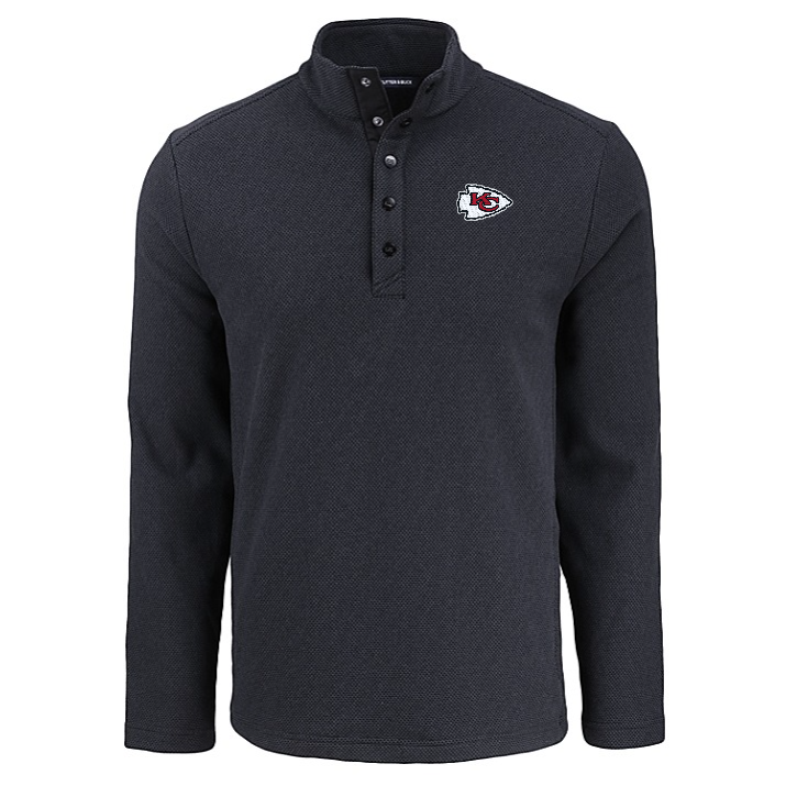 Chiefs Cutter and Buck Men's Black Hunts Point Eco Fleece Snap Pullover
