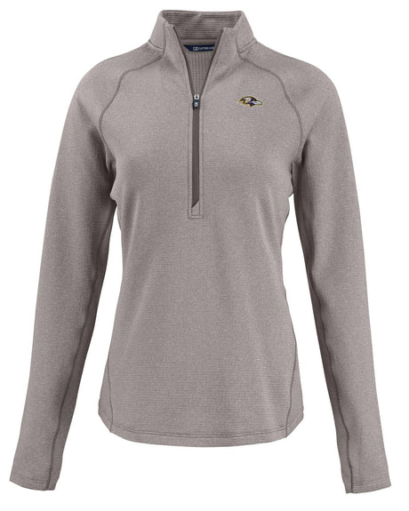 Ravens Cutter and Buck Women's Grey Peshastin Eco Fleece Half Zip Pullover
