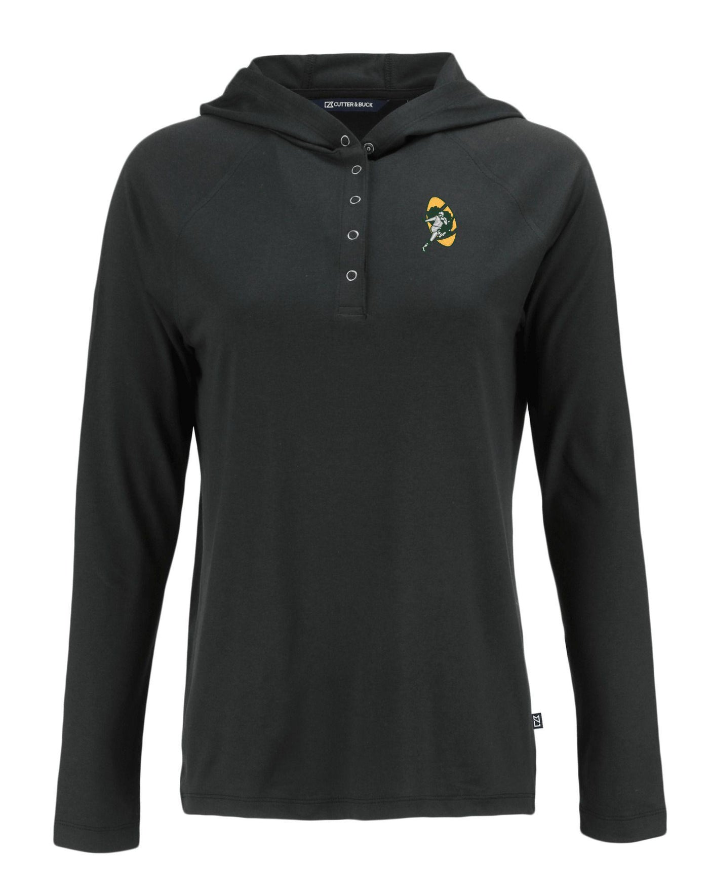 Packers Cutter and Buck Women's Black Coastline Epic Comfort Eco Hooded Shirt