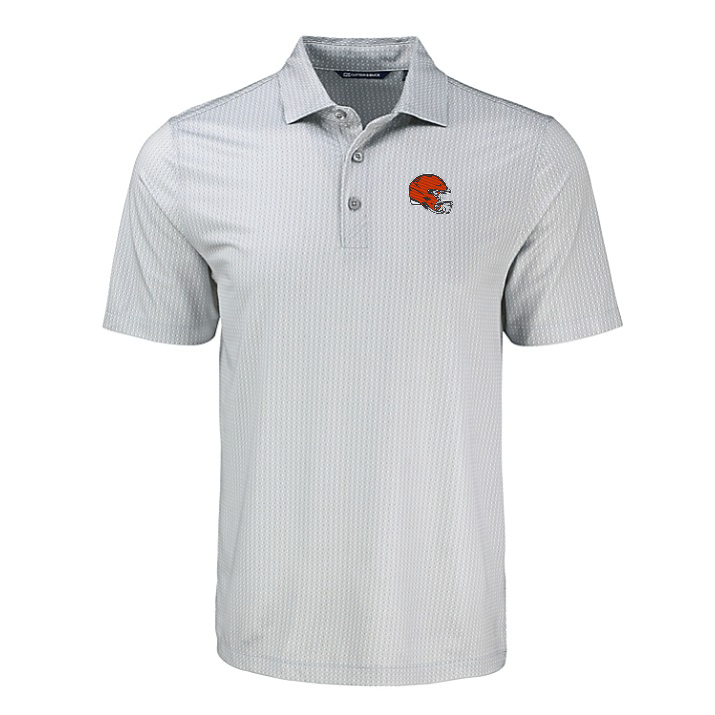 Browns Cutter and Buck Men's Grey Pike Eco Shadow Check Print Polo