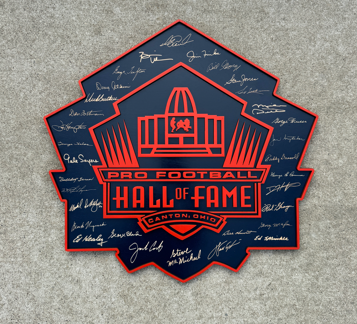 Bears Hall of Fame Logo Signature Wood Sign (includes Devin Hester and Steve McMichael) Pro Football Hall of Fame