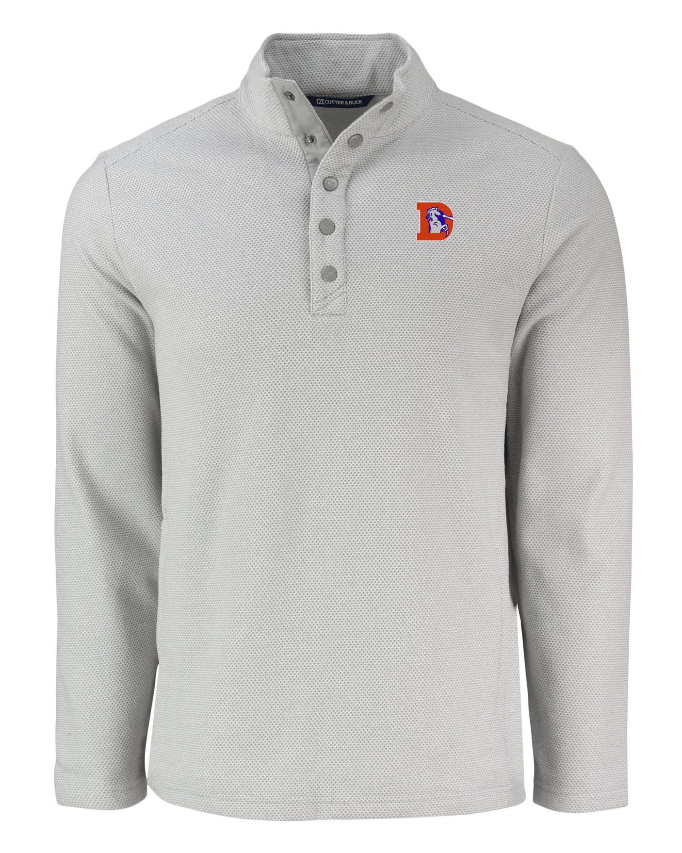 Broncos Cutter and Buck Men's Hunts Point Eco Fleece Snap Pullover- Grey