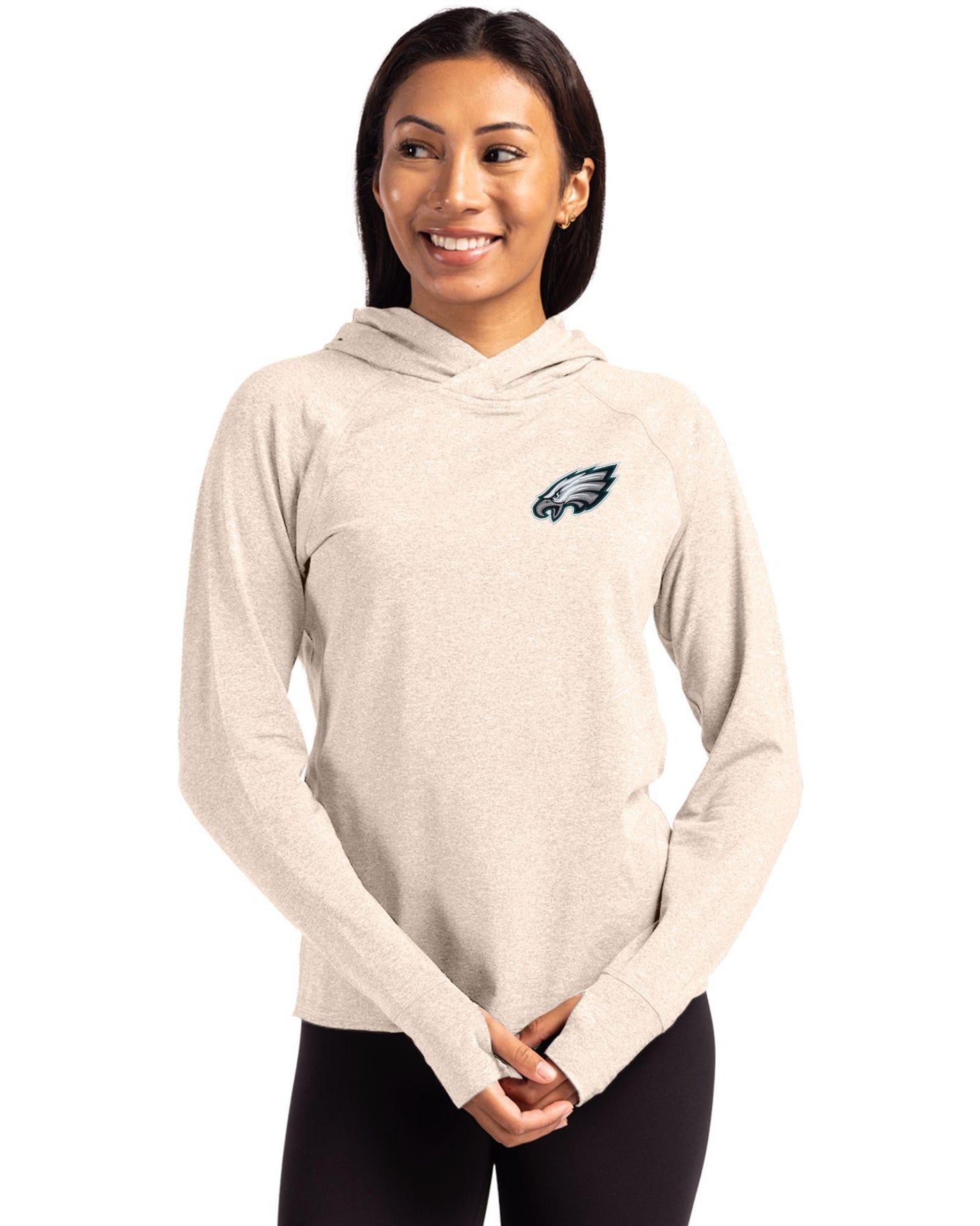Eagles Cutter & Buck Women's Adapt Eco Heather Hooded Pullover