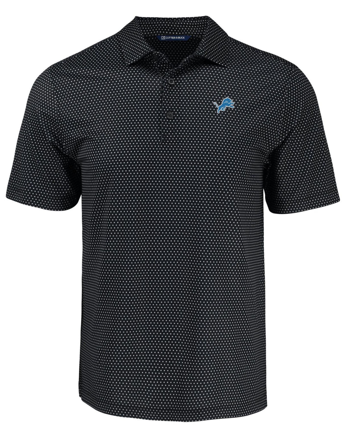 Lions Cutter and Buck Men's Black Pike Eco Shadow Check Print Polo
