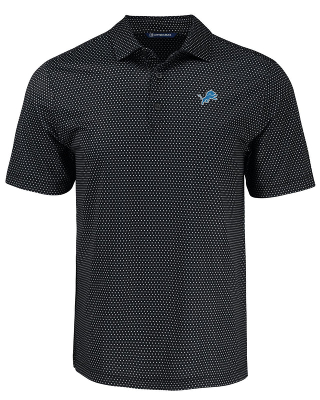 Lions Cutter and Buck Men's Black Pike Eco Shadow Check Print Polo