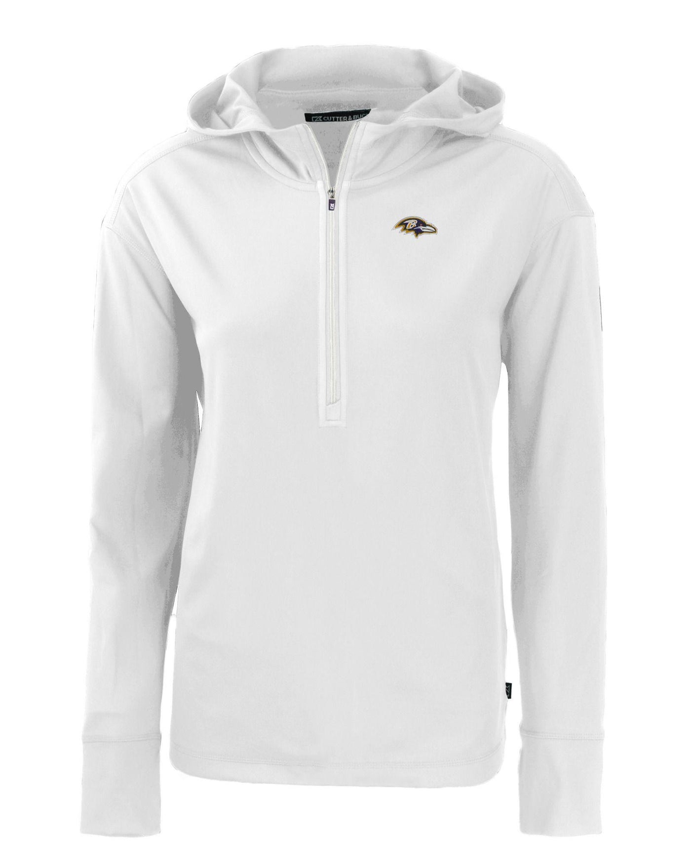 Ravens Cutter and Buck Women's White Daybreak Eco Recycled Half Zip Hoodie