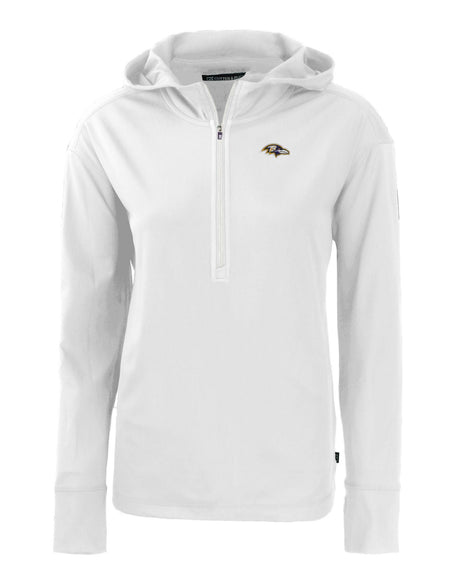 Ravens Cutter and Buck Women's White Daybreak Eco Recycled Half Zip Hoodie