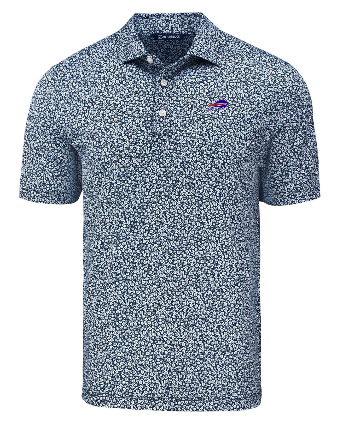 Bills Cutter and Buck Men's Navy Pike Eco Flora Print Polo
