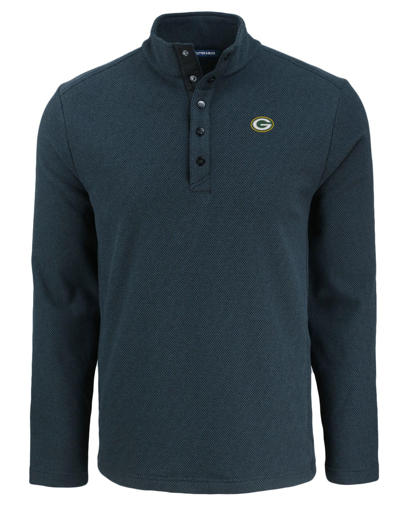 Packers Cutter and Buck Men's Black Hunts Point Eco Fleece Snap Pullover