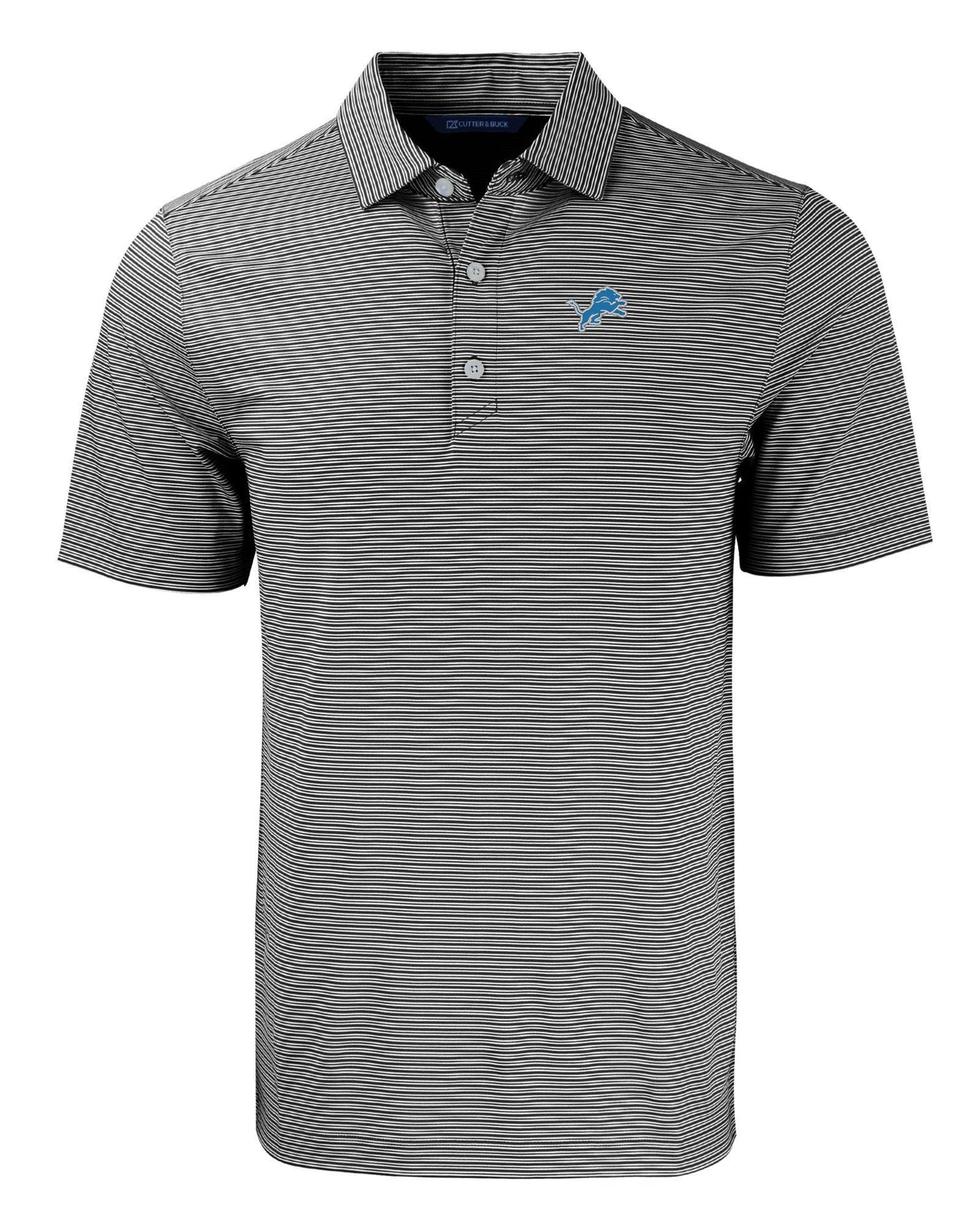 Lions Cutter and Buck Men's Black Forge Eco Double Stripe Recycled Polo