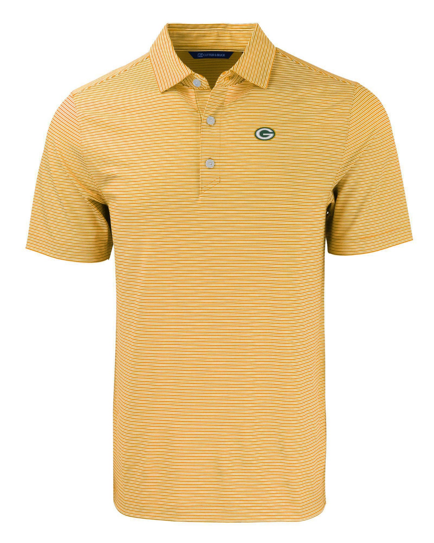 Packers Cutter and Buck Men's College Gold/White Forge Eco Double Stripe Recycled Polo