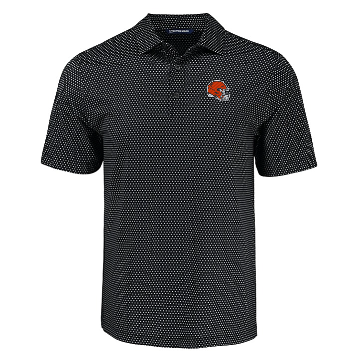 Browns Cutter and Buck Men's Black Pike Eco Shadow Check Print Polo