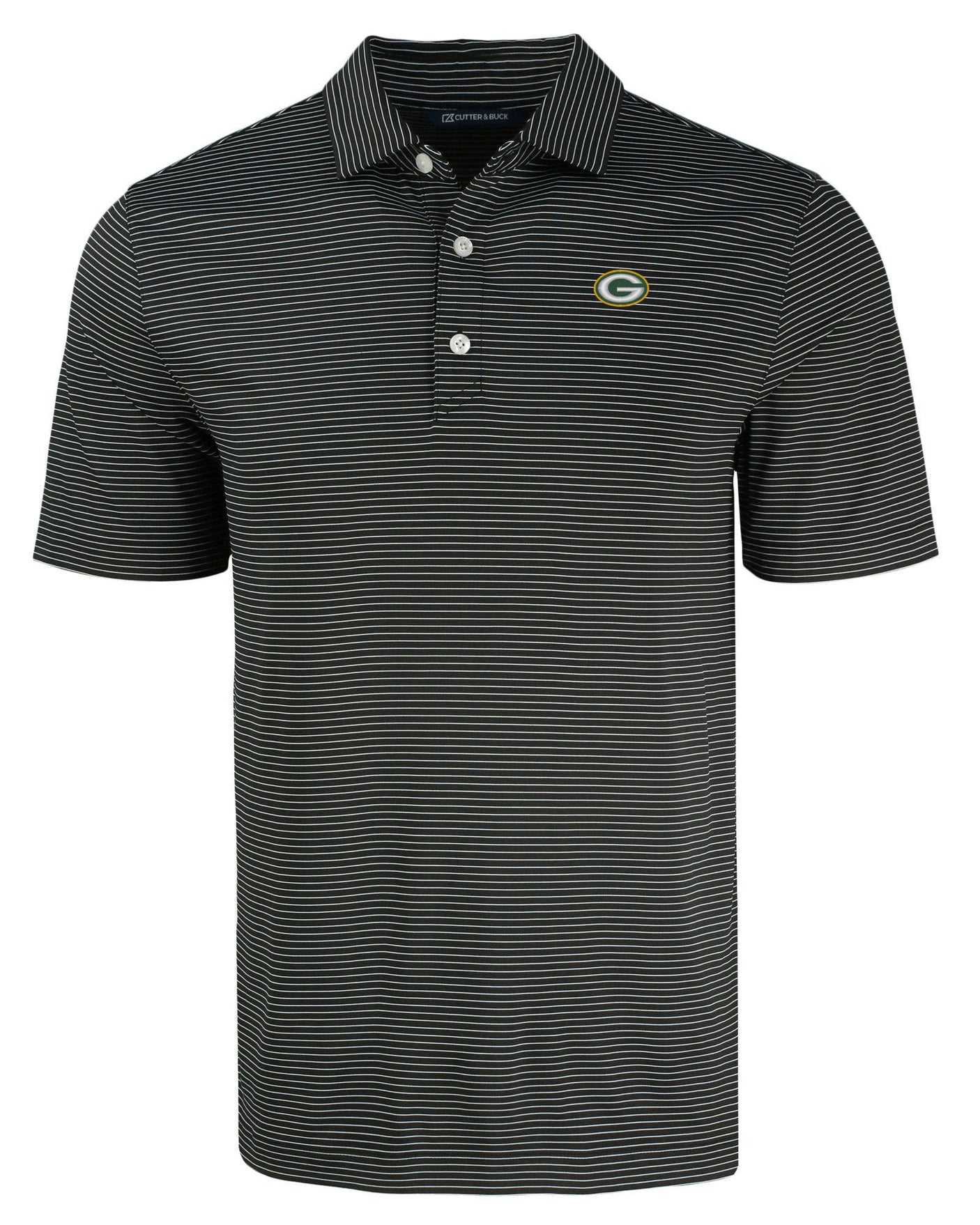 Packers Cutter and Buck Men's Black Forge Eco Fine Line Stripe Recycled Polo