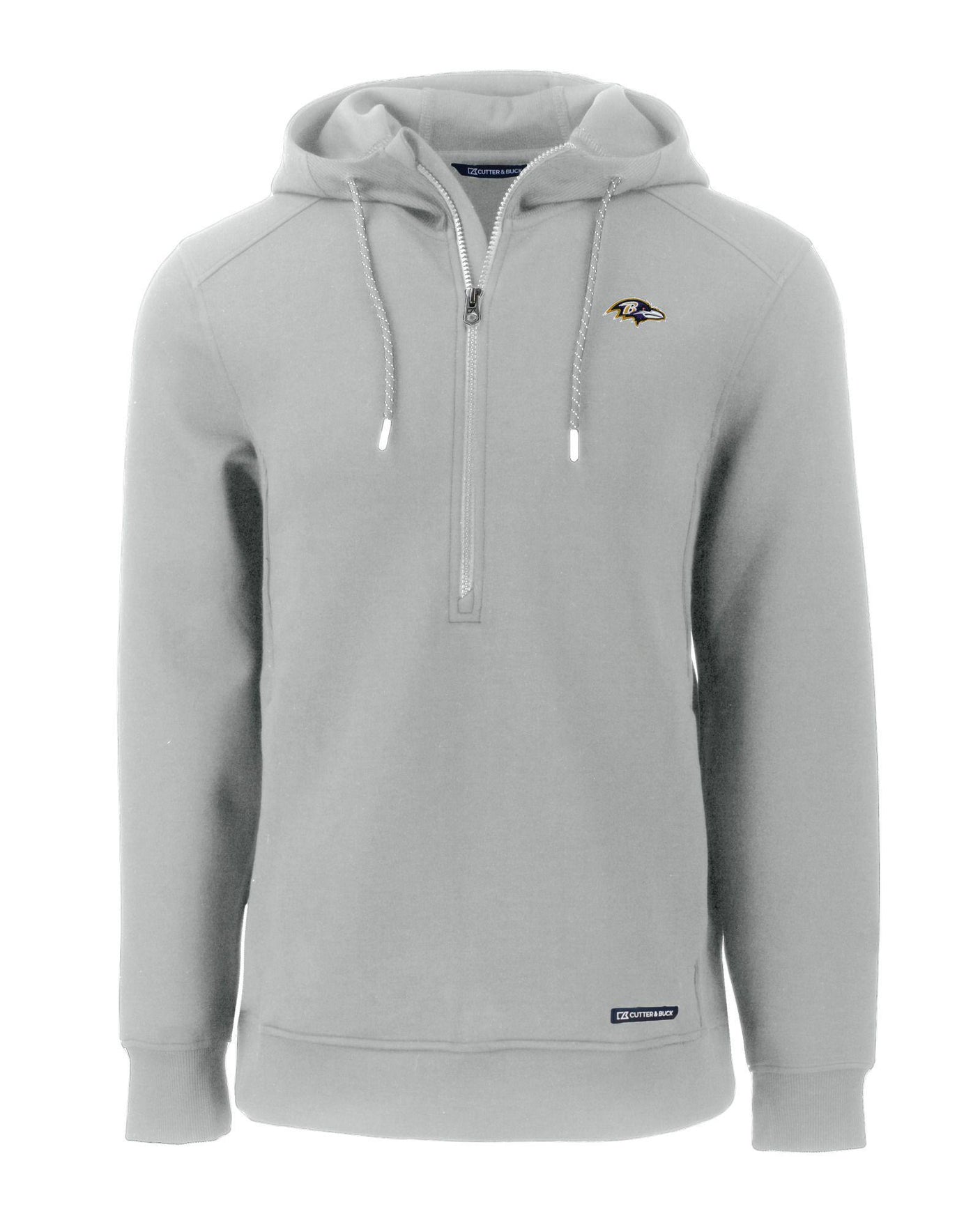 Ravens Cutter and Buck Men's Grey Roam Eco Half Zip Hooded Pullover