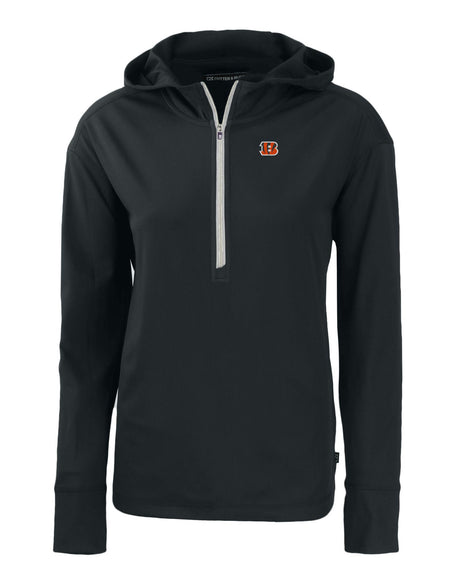Bengals Cutter and Buck Women's Black Daybreak Eco Recycled Half Zip Hoodie