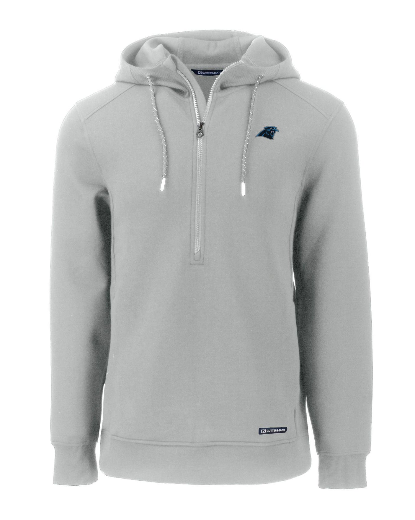 Panthers Cutter and Buck Men's Grey Roam Eco Half Zip Hooded Pullover