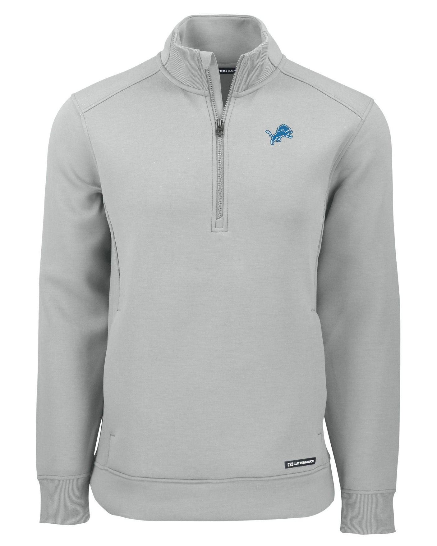 Lions Cutter and Buck Men's Grey Roam Eco Quarter Zip Pullover