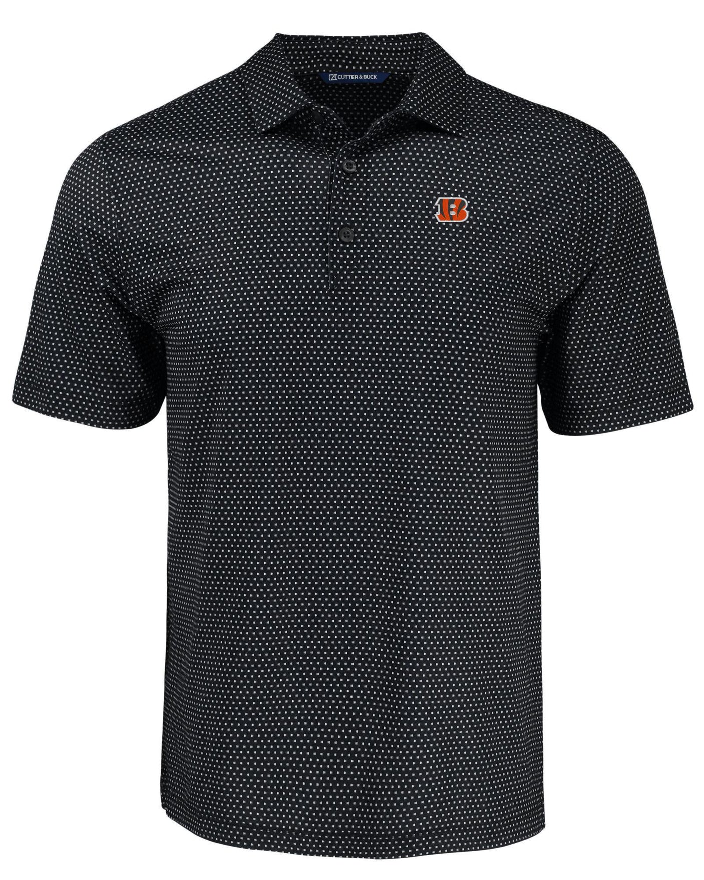 Bengals Cutter and Buck Men's Black Pike Eco Shadow Check Print Polo