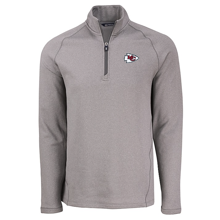 Chiefs Cutter and Buck Men's Grey Peshastin Eco Fleece Half Zip Pullover