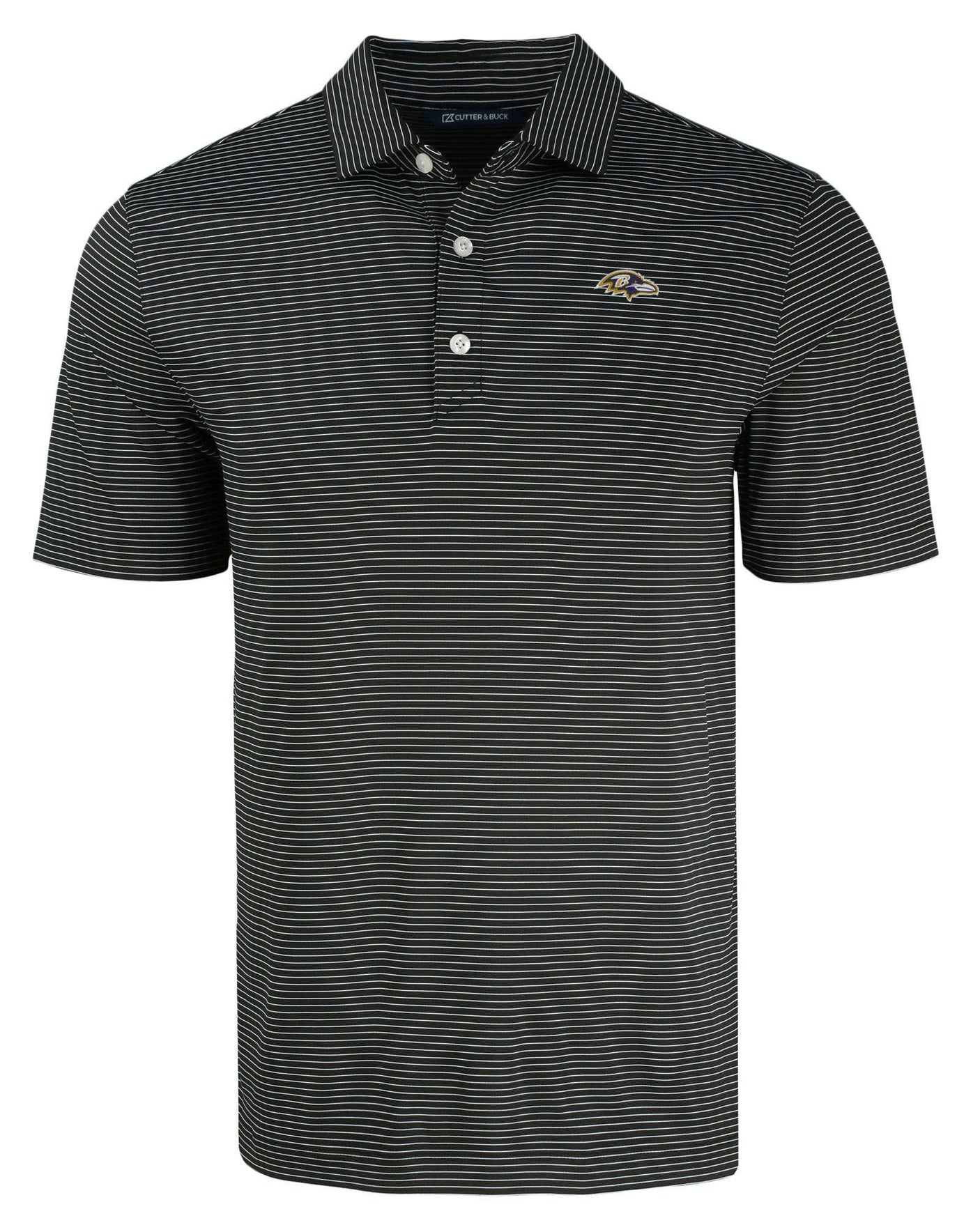 Ravens Cutter and Buck Men's Black Forge Eco Fine Line Stripe Recycled Polo