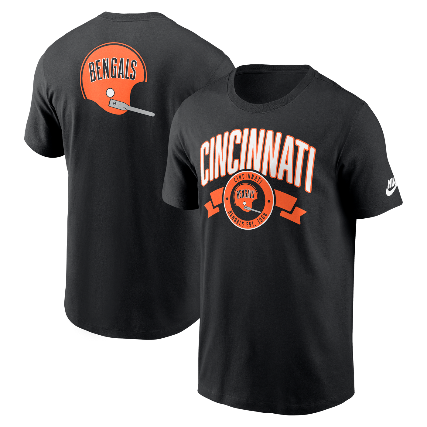 Bengals 2025 Nike Men's Rewind Front and Back Hit T-Shirt