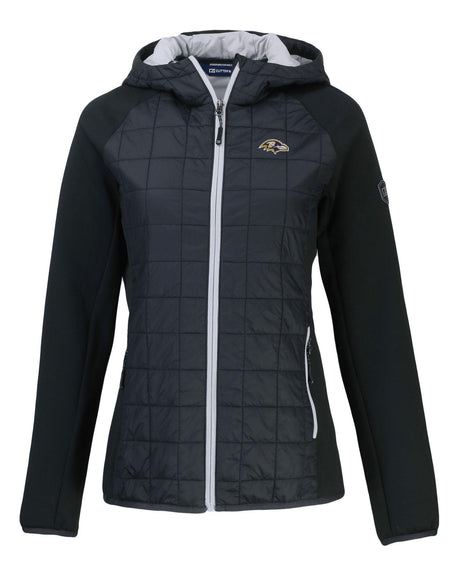 Ravens Cutter and Buck Women's Black Rainier PrimaLoft Eco Hybrid Jacket