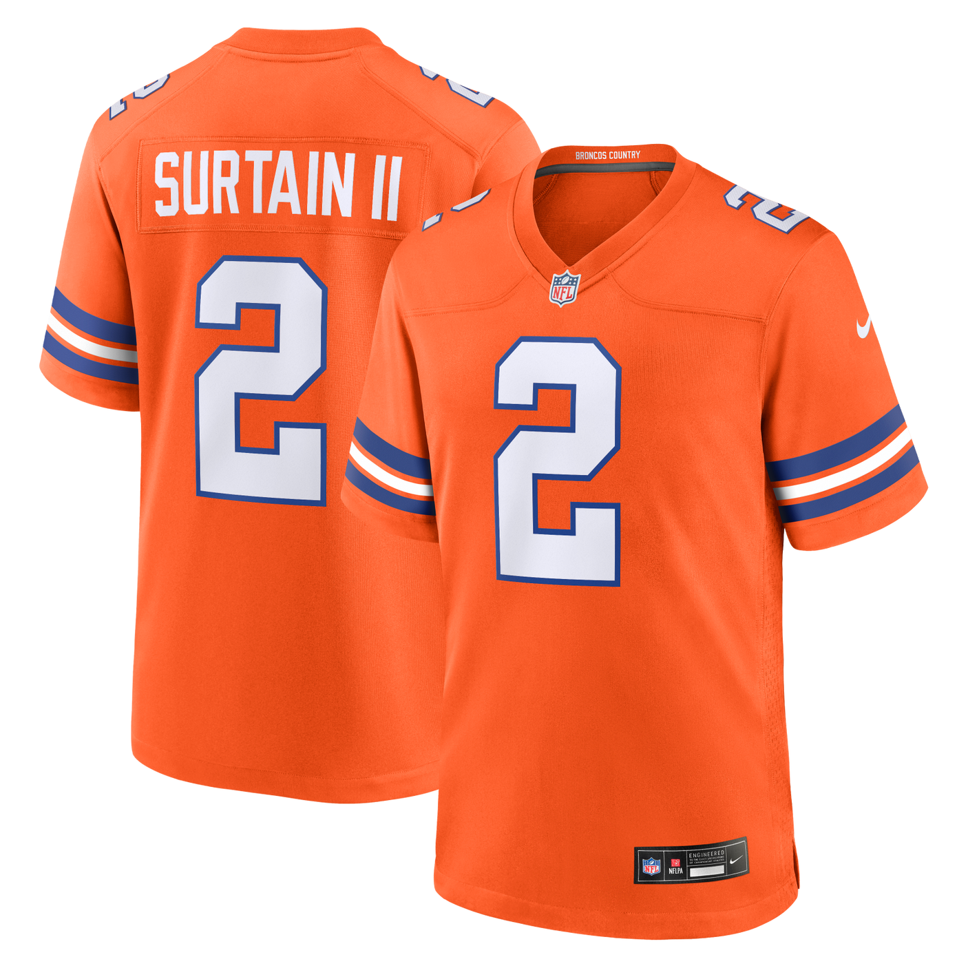 Broncos Patrick Surtain II Men's Alternate Orange Nike Game Jersey