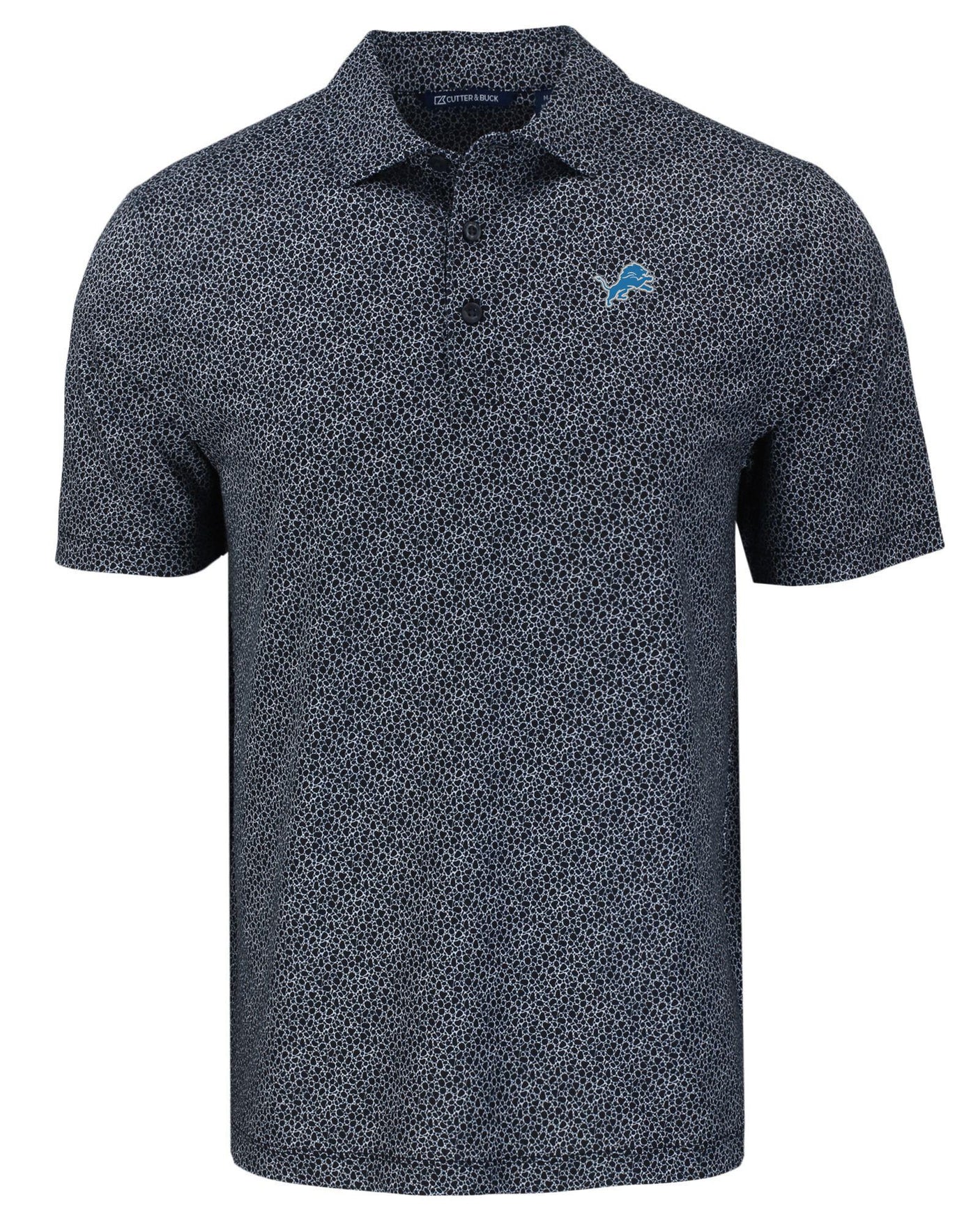 Lions Cutter and Buck Men's Black Pike Eco Pebble Print Recycled Polo