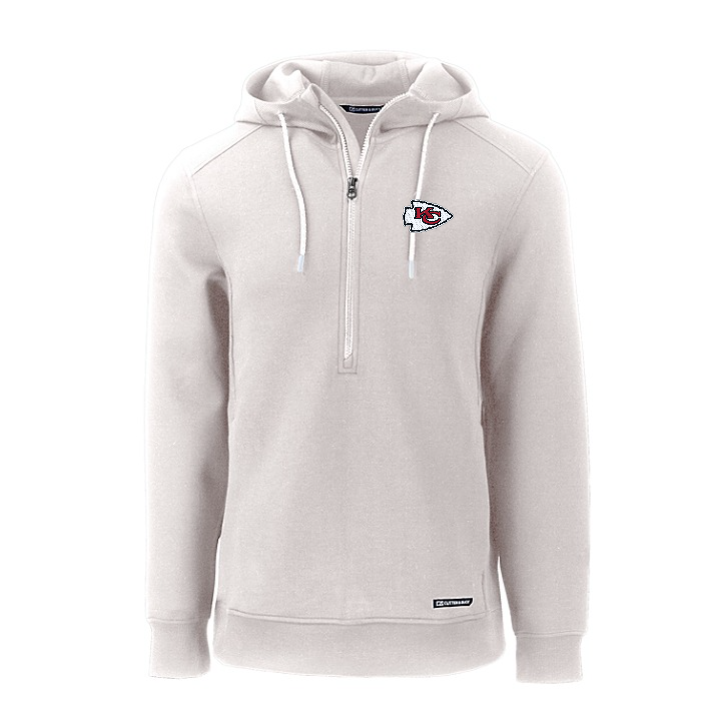 Chiefs Cutter and Buck Men's Grey Roam Eco Half Zip Hooded Pullover