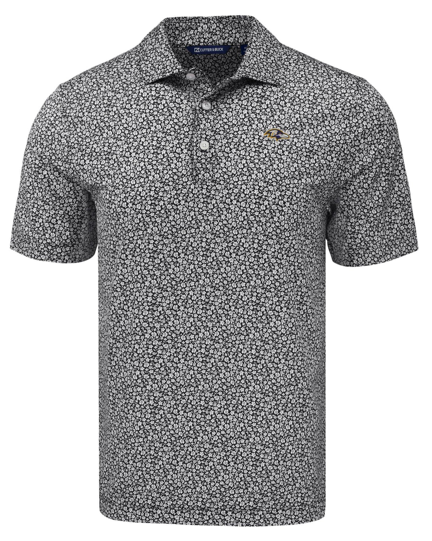 Ravens Cutter and Buck Men's Black Pike Eco Flora Print Polo