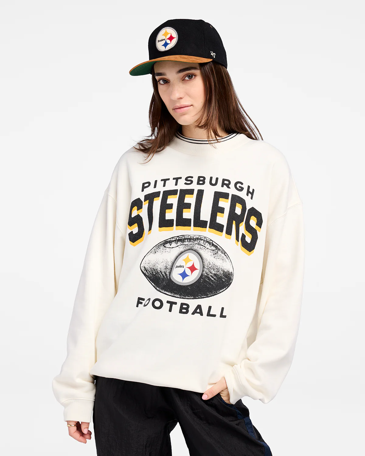 Steelers 2025 '47 Brand Women's Arch Cloud Oversized Crewneck
