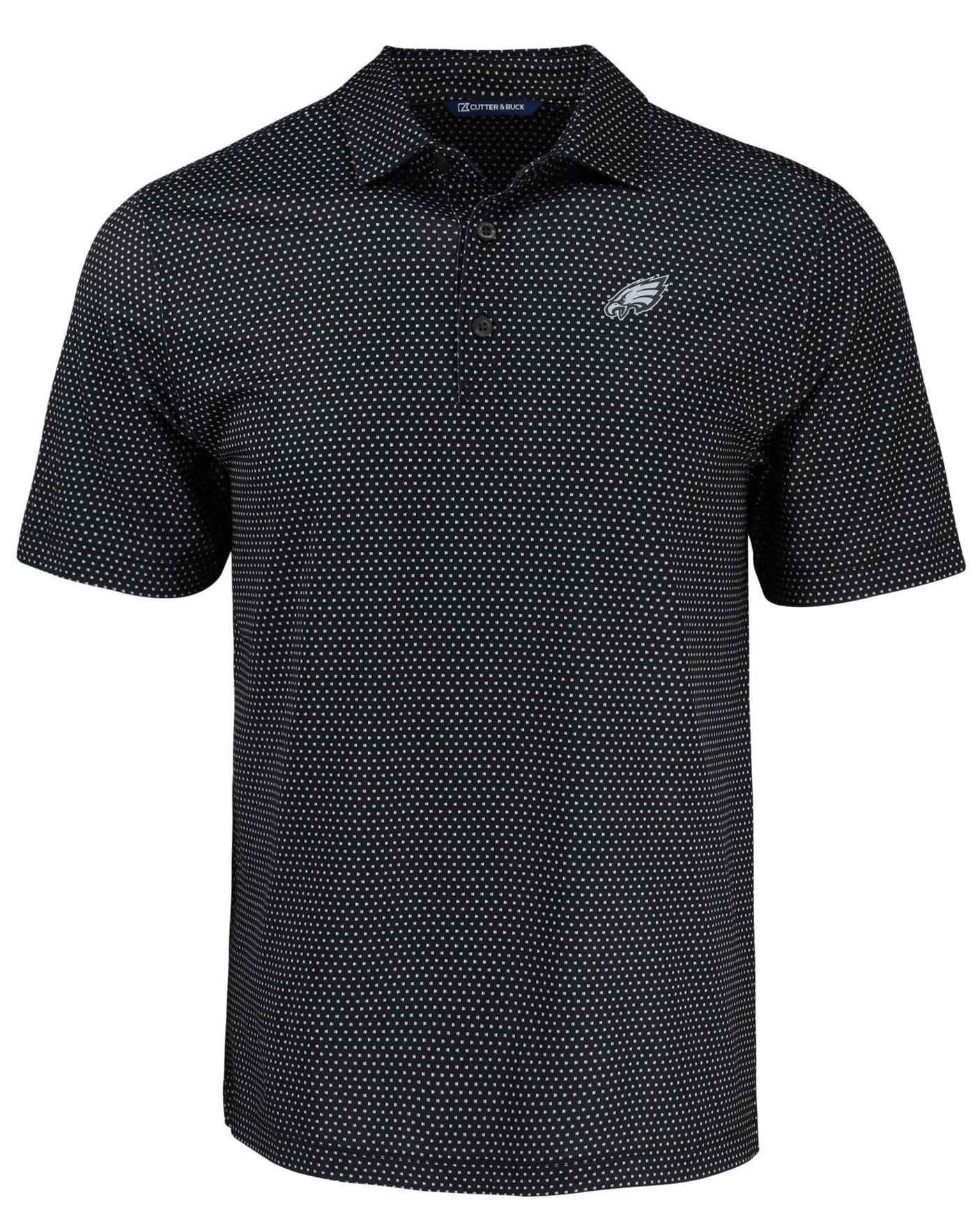 Eagles Cutter and Buck Men's Black Pike Eco Shadow Check Print Polo