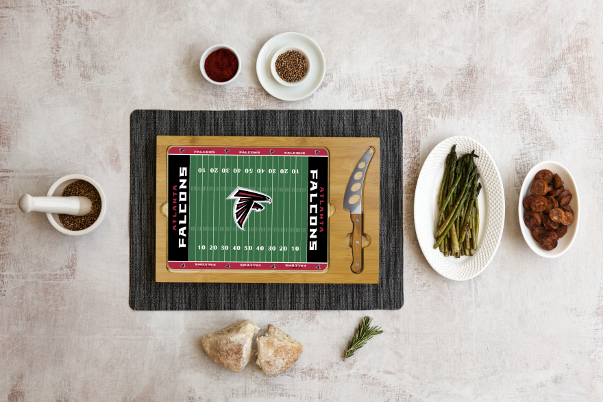 Falcons Icon Glass Top Cutting Board & Knife Set by Picnic Time Pro Football Hall of Fame