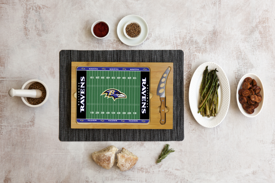 Ravens Icon Glass Top Cutting Board & Knife Set by Picnic Time Pro Football Hall of Fame