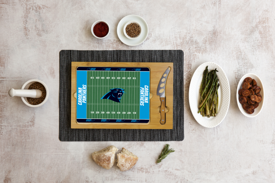 Panthers Icon Glass Top Cutting Board & Knife Set by Picnic Time Pro Football Hall of Fame