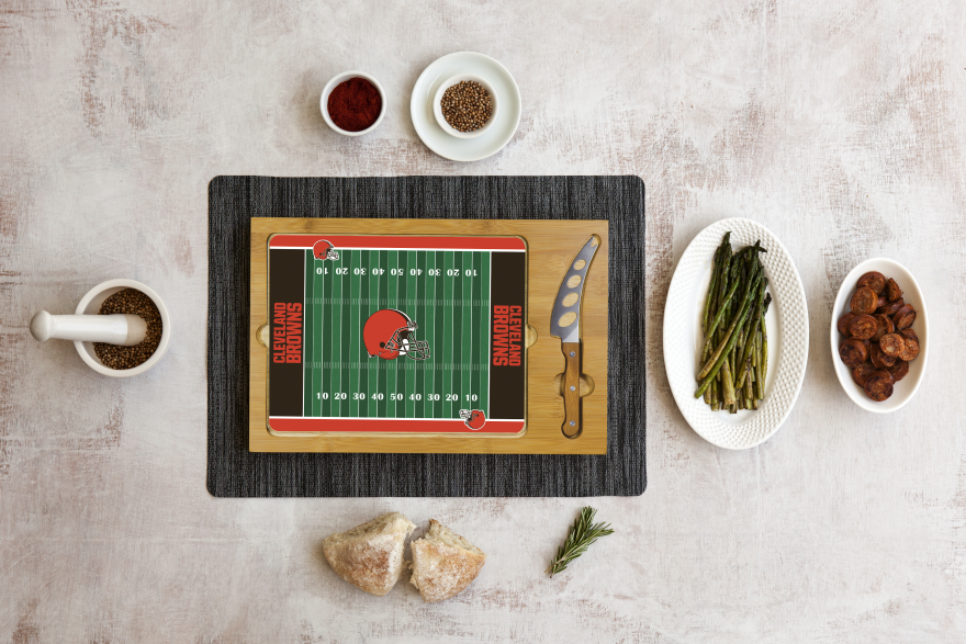 Browns Icon Glass Top Cutting Board & Knife Set by Picnic Time Pro Football Hall of Fame